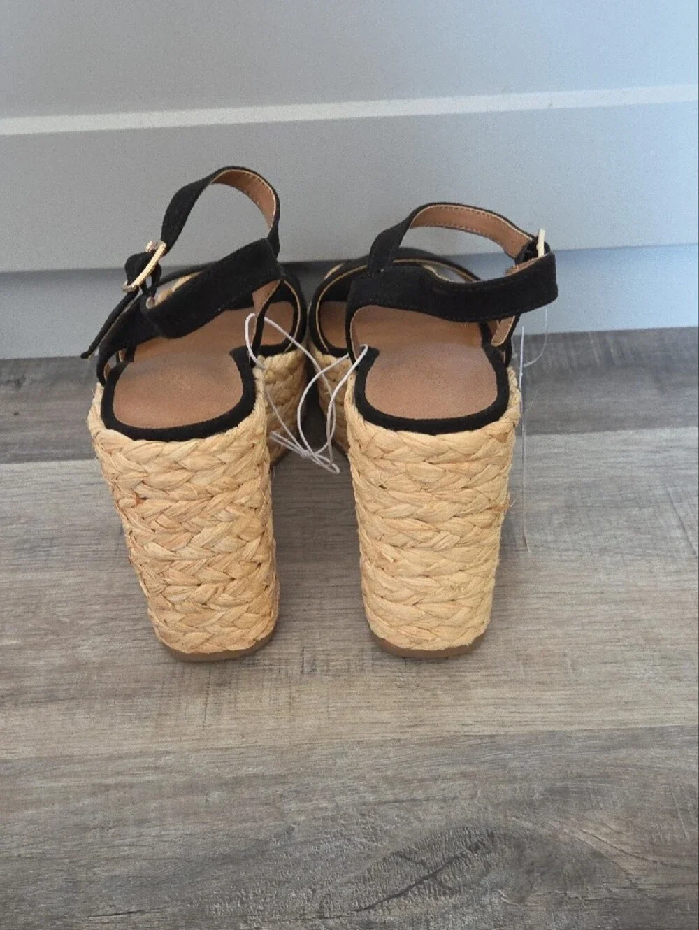Women’s Black Espadrille Wedge Sandals with Ankle Strap, Size 5.5. New In Box